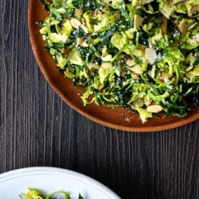 Kale and Brussels Sprouts Salad with Lemon Dressing from justataste.com #recipe