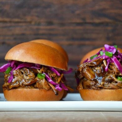 Slow Cooker Balsamic Honey Pulled Pork from justataste.com #recipe