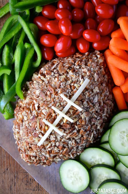 Easy Football Cheese Ball from justataste.com #recipe #video