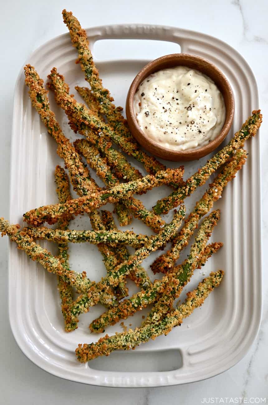 Baked Asparagus Fries with Roasted Garlic Aioli Just a Taste