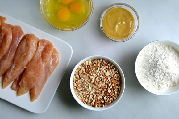 Baked Honey Mustard Pretzel Chicken Tenders #recipe