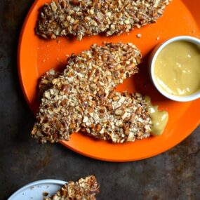 Baked Honey Mustard Pretzel Chicken Tenders #recipe