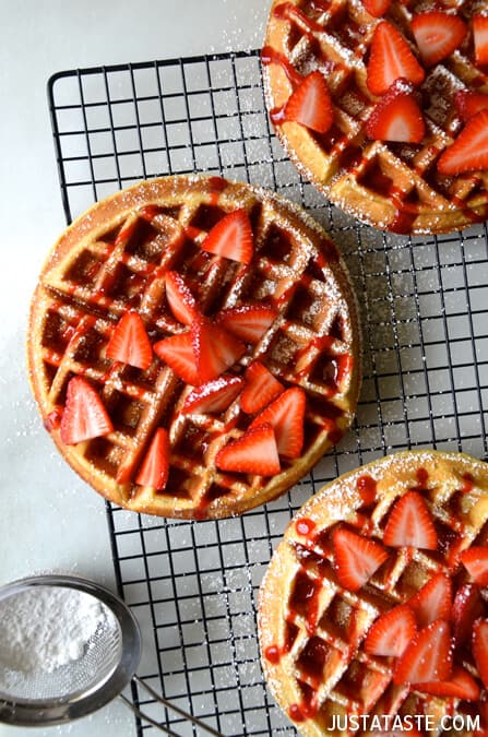 Buttermilk Waffles with Fresh Strawberry Syrup #recipe