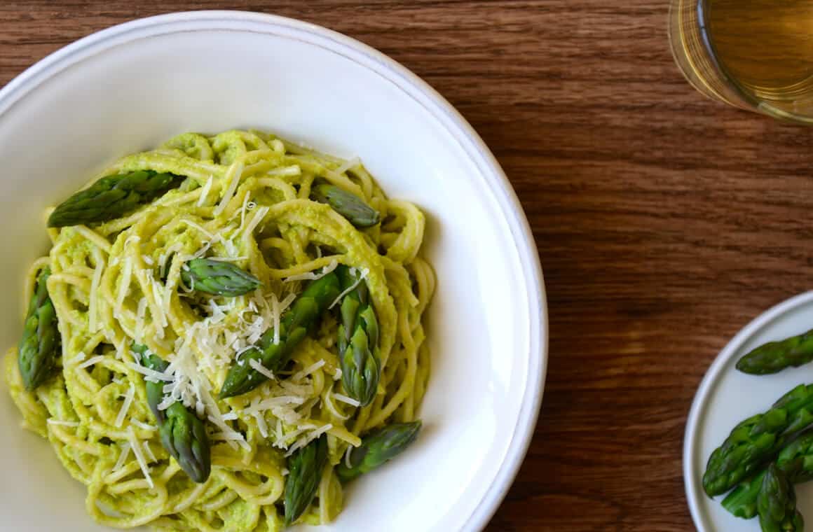 Cheesy Asparagus Pesto Pasta Just a Taste