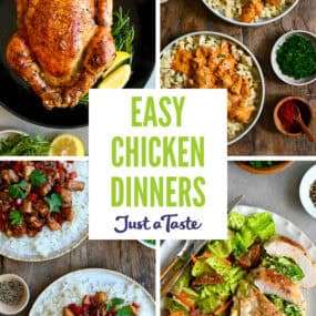 Chicken dinner recipes, including roasted chicken, paprika chicken, broccoli-cheddar stuffed chicken breasts and black pepper chicken.