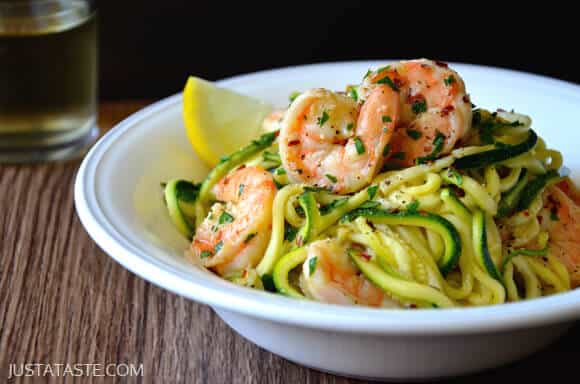 Skinny Shrimp Scampi with Zucchini Noodles, see more at http://homemaderecipes.com/healthy/11-vegetable-spiralizer-recipes