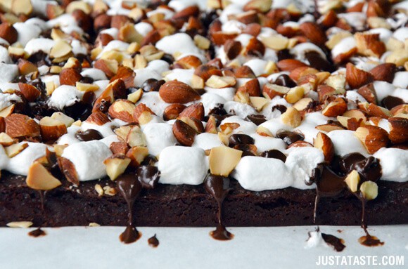 Marshmallow Brownies with Salted Almonds Recipe