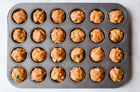 Mini muffin tin with meatballs 