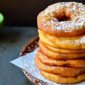 Apple Fritter Rings with Caramel Sauce Recipe from justataste.com