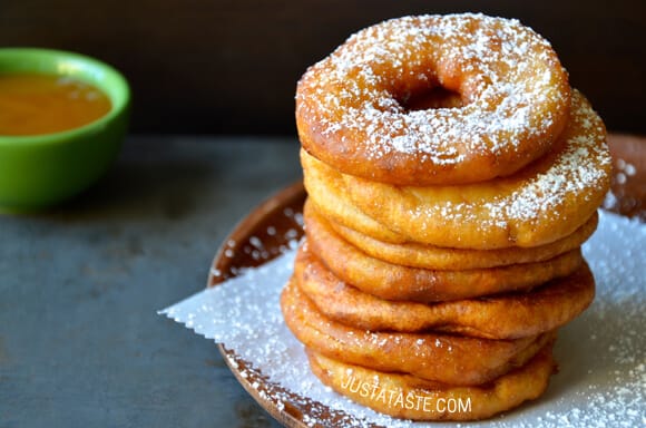 Apple Fritter Rings with Caramel Sauce recipe on justataste.com