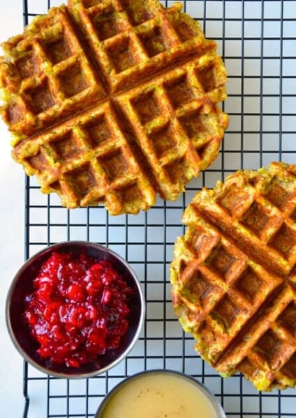 Leftover Stuffing Waffles Recipe from justataste.com