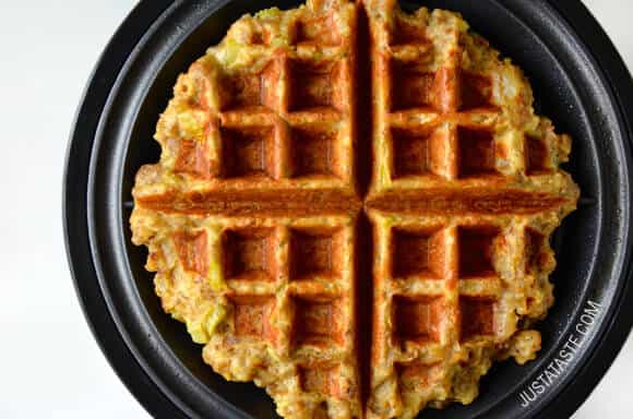 Leftover Stuffing Waffles Recipe from justataste.com