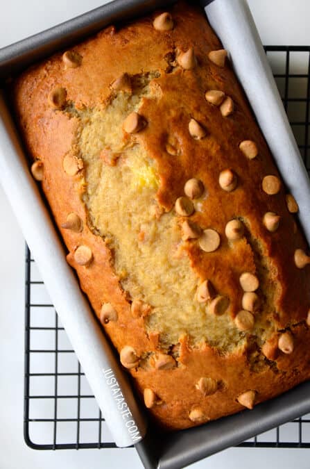 Peanut Butter Banana Bread Recipe from justataste.com