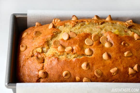 Peanut Butter Banana Bread Recipe from justataste.com