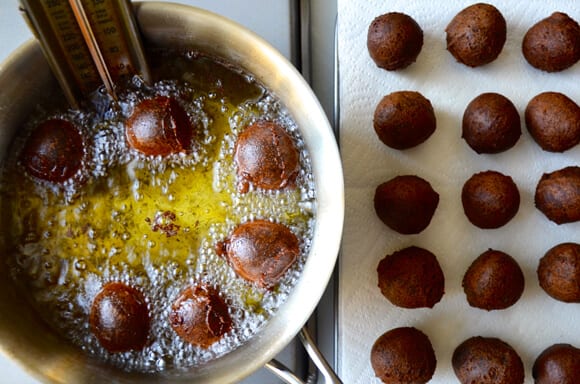 Homemade Glazed Chocolate Doughnut Holes Recipe from justataste.com