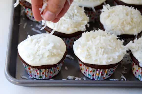 Chocolate Christmas Tree Cupcakes with Cream Cheese Frosting Recipe from justataste.com
