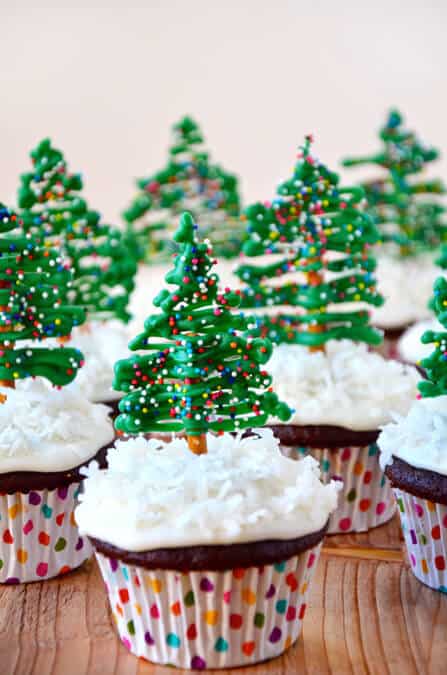 Chocolate Christmas Tree Cupcakes from justataste.com