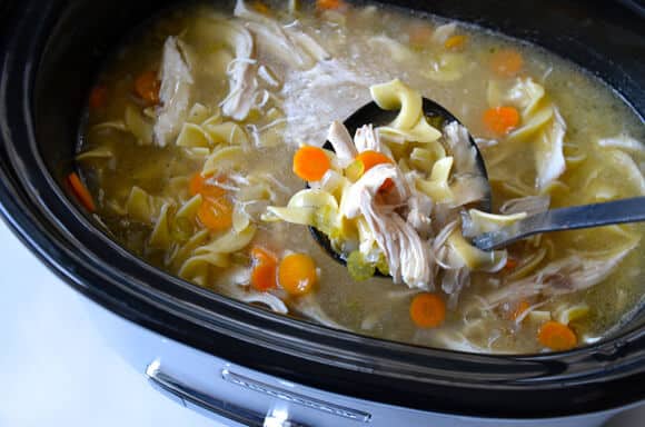 Slow Cooker Chicken Noodle Soup Recipe from justataste.com