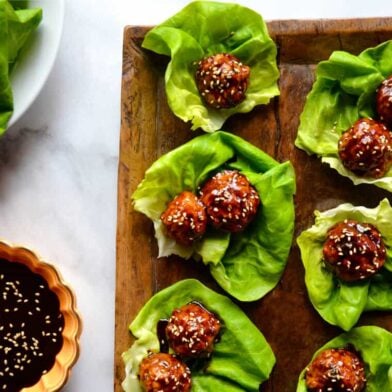 Baked Asian Chicken Meatball Lettuce Wraps Recipe on justataste.com