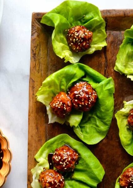 Baked Asian Chicken Meatball Lettuce Wraps Recipe on justataste.com