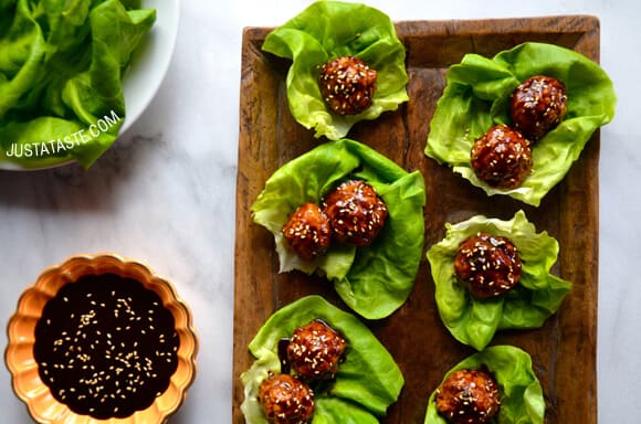 Baked Asian Chicken Meatball Lettuce Wraps Recipe on justataste.com