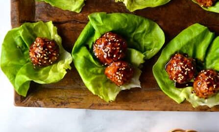 Baked Asian Chicken Meatball Lettuce Wraps Recipe on justataste.com