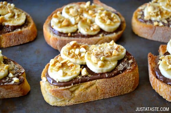 Banana and Nutella Dessert Bruschetta Recipe on justataste.com