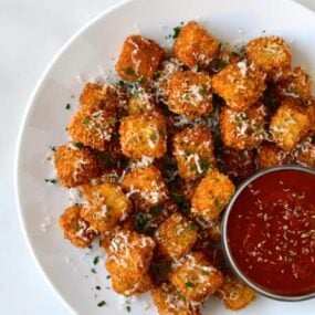 Eggplant Parmesan Bites with Marinara Dipping Sauce recipe on justataste.com