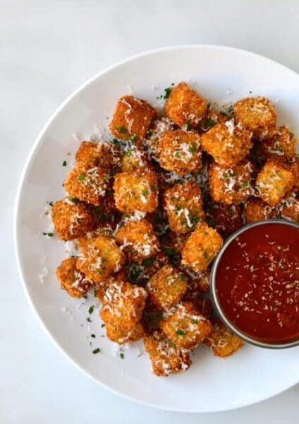 Eggplant Parmesan Bites with Marinara Dipping Sauce recipe on justataste.com