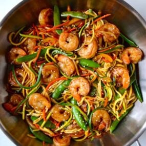 Asian Zucchini Noodle Stir-Fry with Shrimp recipe on justataste.com