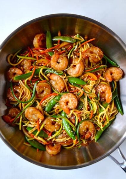 Asian Zucchini Noodle Stir-Fry with Shrimp recipe on justataste.com