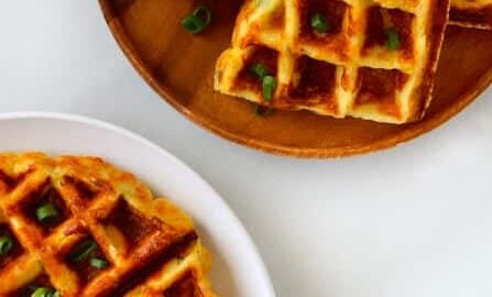 Cheesy Leftover Mashed Potato Waffles recipe on justataste.com