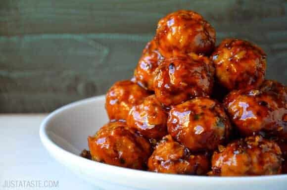 Takeout Recipes: Baked Orange Chicken Meatballs recipe from justataste.com