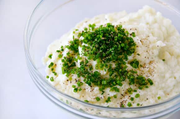 Mashed Cauliflower with Cheese and Chives Recipe on justataste.com