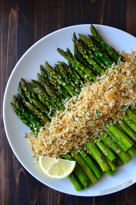 Roasted Asparagus with Cheesy Breadcrumbs Recipe on justataste.com