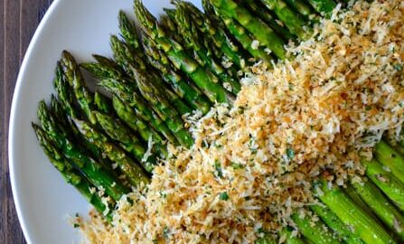 Roasted Asparagus with Cheesy Breadcrumbs Recipe on justataste.com