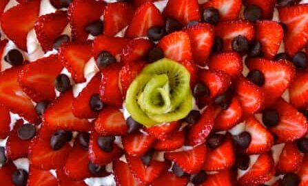 Strawberry Shortbread Cookie Cake recipe on justataste.com