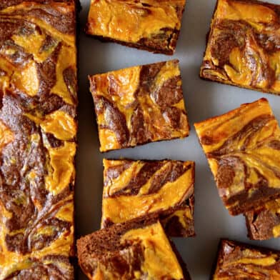 Fudgy brownies swirled with butterscotch cheesecake cut into perfect squares.