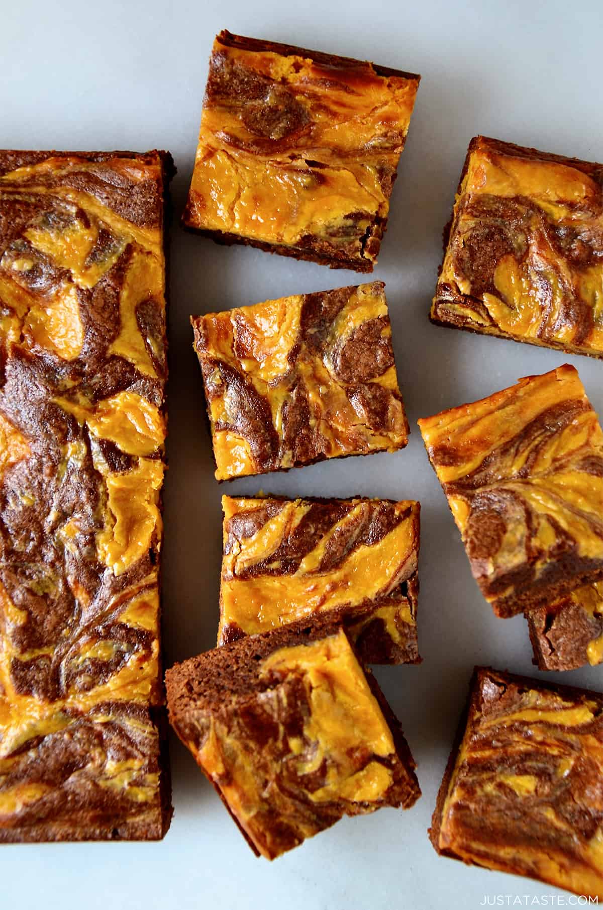 Fudgy brownies swirled with butterscotch cheesecake cut into perfect squares.