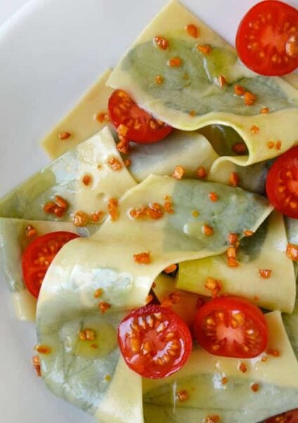 Laminated Basil Pasta with Garlic Brown Butter Sauce #recipe