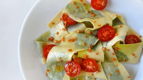 Laminated Basil Pasta with Garlic Brown Butter Sauce #recipe