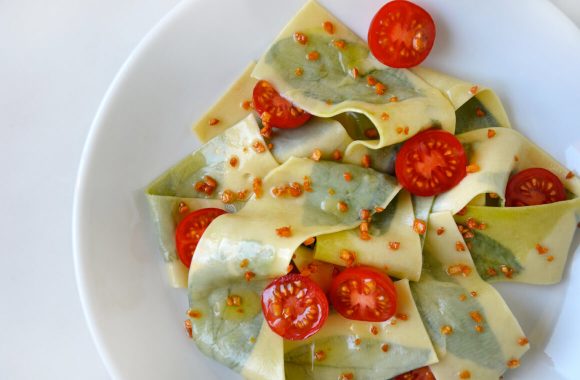 Laminated Basil Pasta with Garlic Brown Butter Sauce #recipe