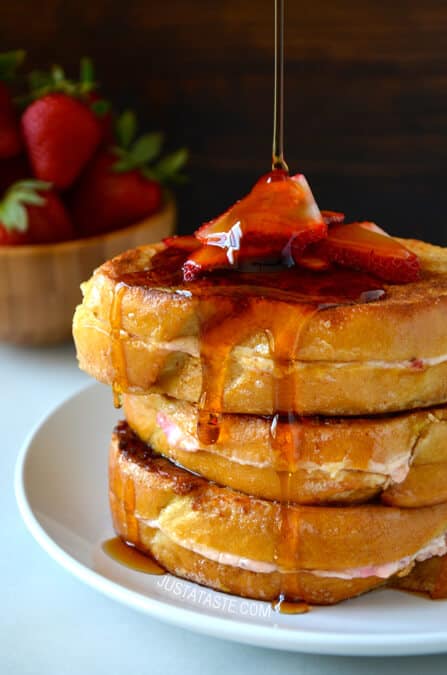 Strawberry Cheesecake Stuffed French Toast recipe on justataste.com