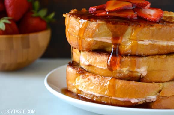 Strawberry Cheesecake Stuffed French Toast recipe on justataste.com