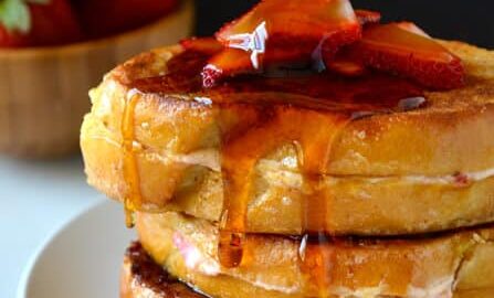 Strawberry Cheesecake Stuffed French Toast recipe on justataste.com