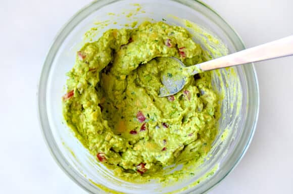 Creamy Greek Yogurt Guacamole Recipe on justataste.com