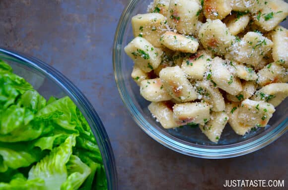 Baked Parmesan Garlic Pizza Dough Croutons Recipe on justataste.com