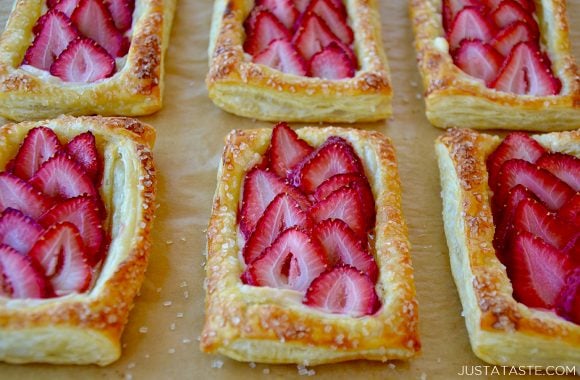 Homemade 5-Ingredient Strawberry Breakfast Pastries on parchment paper