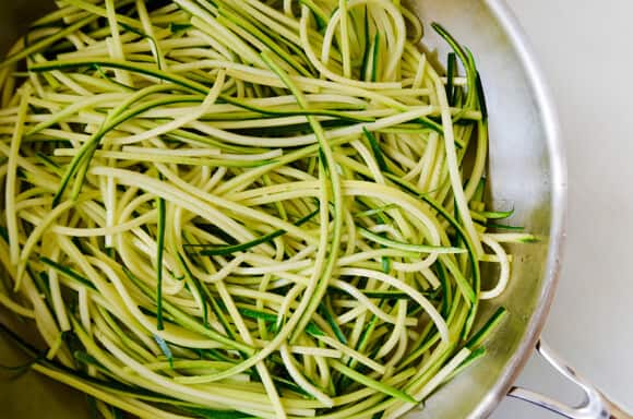 Zucchini Noodles with Sun-Dried Tomato Pesto recipe on justataste.com