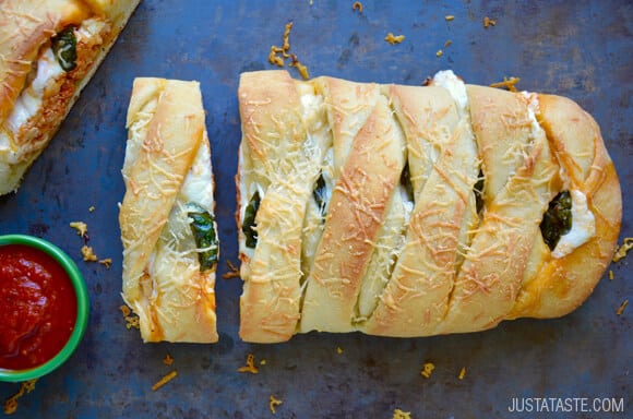 Easy Cheesy Chicken Stromboli recipe from justataste.com